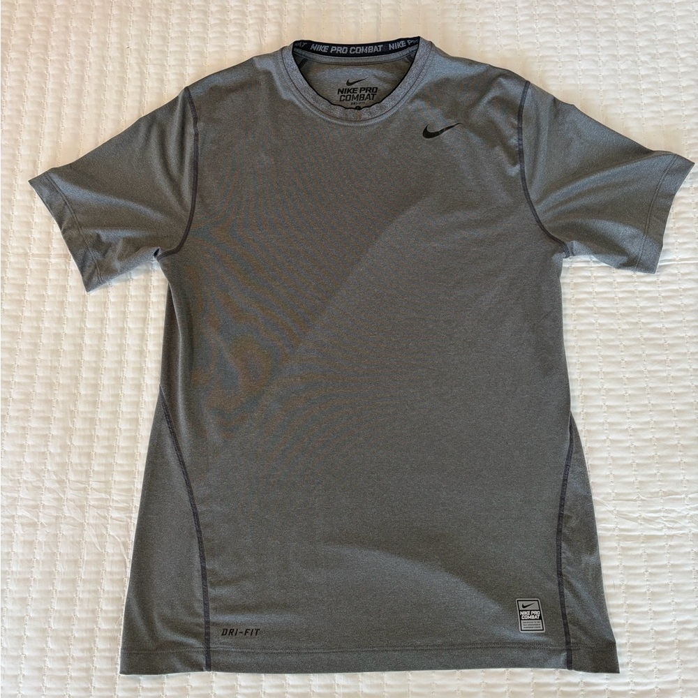Nike Dark Gray Pro Combat Fitted Dri-FIT Short Sleeve Tee